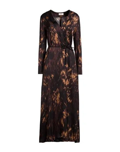 Ottod'ame Caring Woman Maxi Dress Dark Brown Size 10 Polyester, Virgin Wool, Elastane