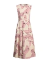 Ottod'ame Caring Woman Midi Dress Beige Size 10 Cotton In Multi