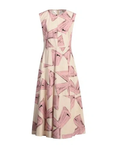 Ottod'ame Caring Woman Midi Dress Beige Size 10 Cotton In Sand