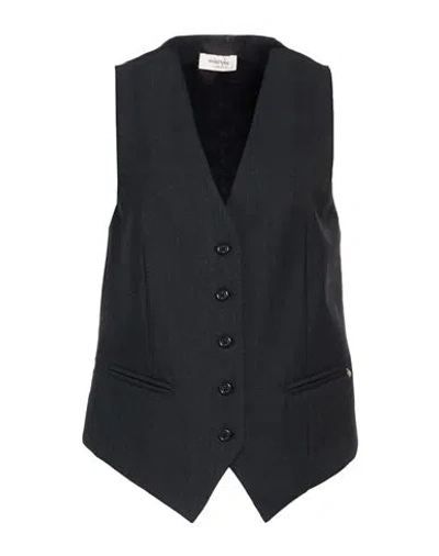 Ottod'ame Caring Woman Tailored Vest Charcoal Size 10 Polyester, Wool, Elastane In Black