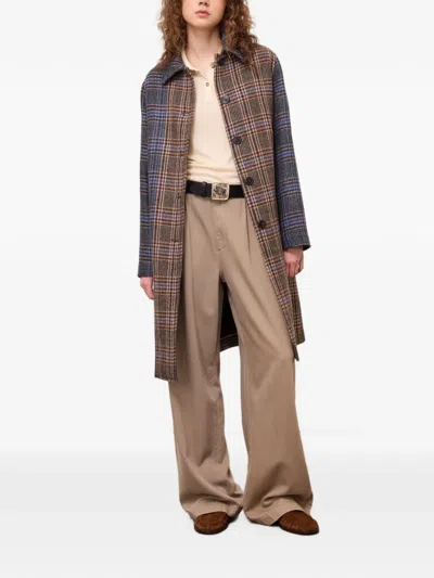 Ottod'ame Check-pattern Button-up Coat In Brown