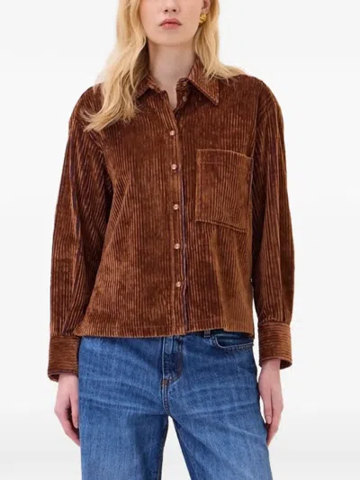 Ottod'ame Corduroy-effect Chest-pocket Shirt In Brown