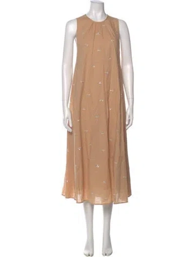 Pre-owned Ottod'ame Crew Neck Long Dress In Neutral