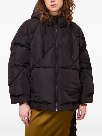 Ottod'ame Diamond-quilted Hooded Coat In Black