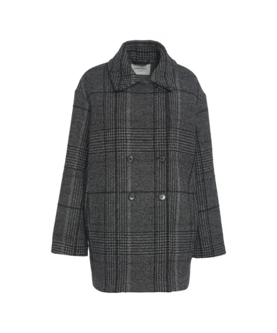 Ottod'ame Double-breasted Oversized Checkered Coat With Wide Collar In Black