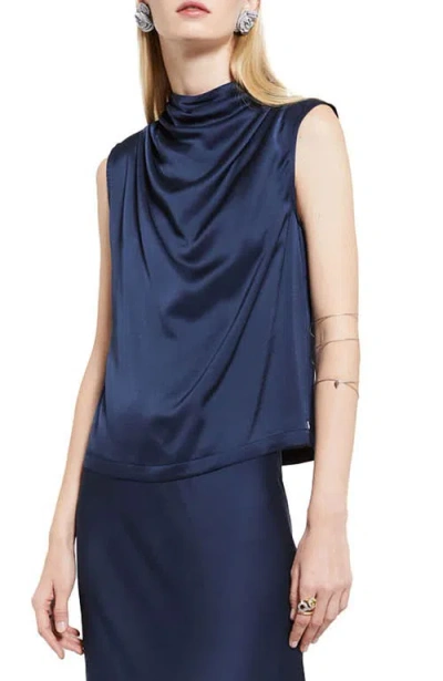 Ottod'ame Draped Satin Sleeveless Top In Blue