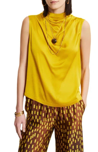 Ottod'ame Draped Satin Sleeveless Top In Yellow
