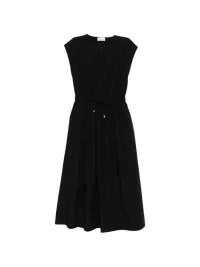 Ottod'ame Drawstring Sleeveles Midi Dress In Black