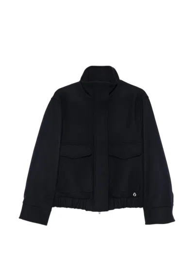 Ottod'ame Elasticated-hem High-neck Jacket In Blue