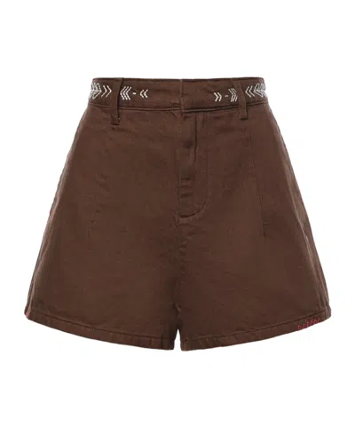 Ottod'ame Embroidered High-waist Shorts In Brown