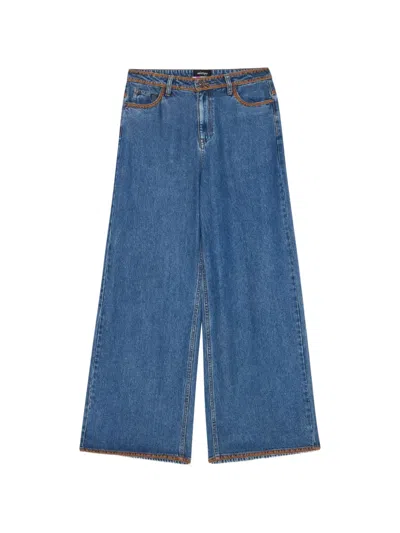 Ottod'ame Embroidered Wide-leg Jeans In Blue