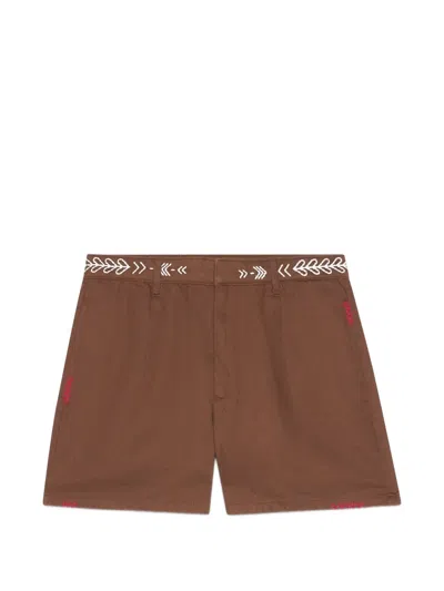 Ottod'ame Embroidered-waistband Shorts In Brown