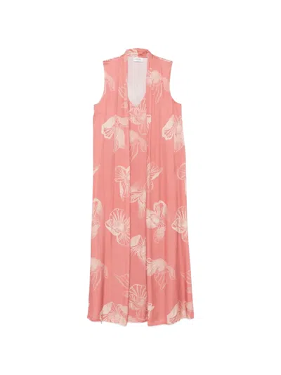 Ottod'ame Floral Midi Dress In Pink