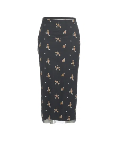Ottod'ame Floral Midi Skirt In Brown