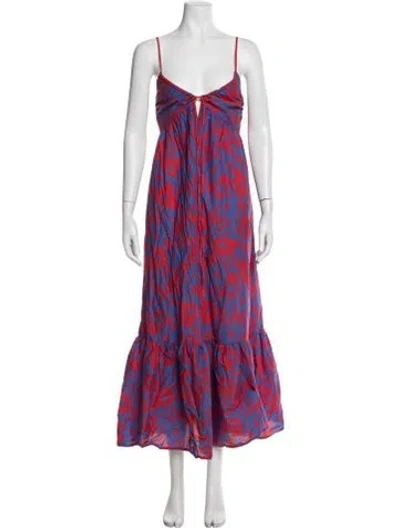 Pre-owned Ottod'ame Floral Print Long Dress In Red