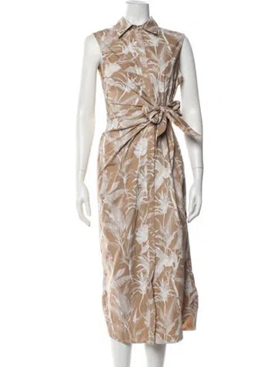 Pre-owned Ottod'ame Floral Print Midi Length Dress In Neutrals