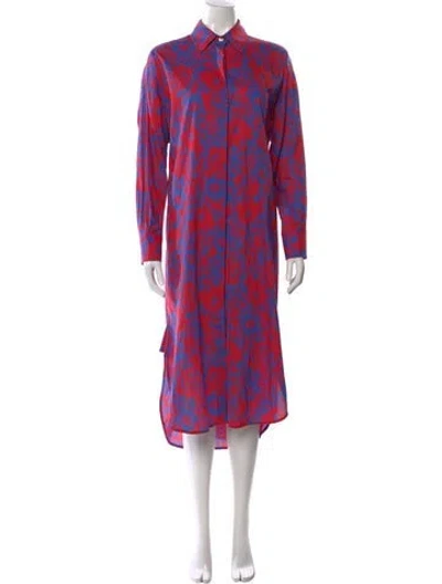 Pre-owned Ottod'ame Floral Print Midi Length Dress In Red