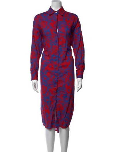 Pre-owned Ottod'ame Floral Print Midi Length Dress In Red