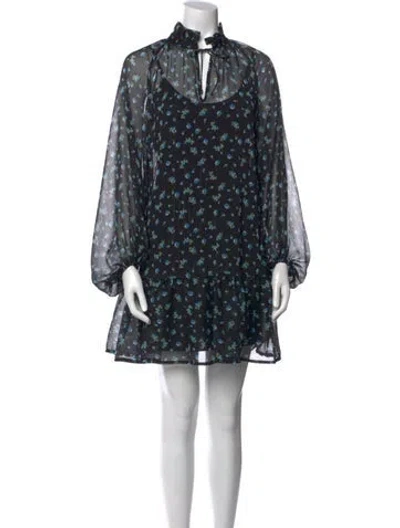 Pre-owned Ottod'ame Floral Print Mini Dress W/ Tags In Black