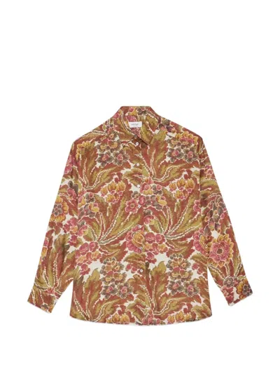 Ottod'ame Floral-print Long-sleeve Shirt In Burgundy