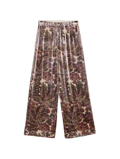 Ottod'ame Floral-print Straight Trousers In Brown