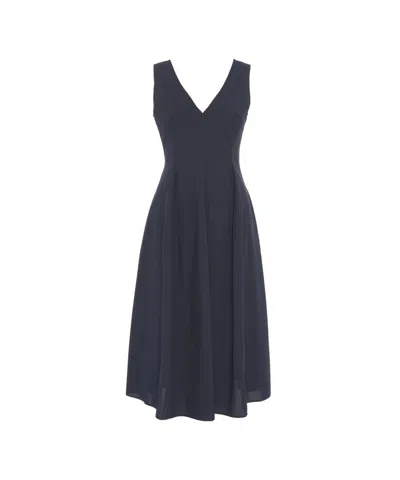 Ottod'ame Flowing A-line Midi Dress With V-neckline In Black