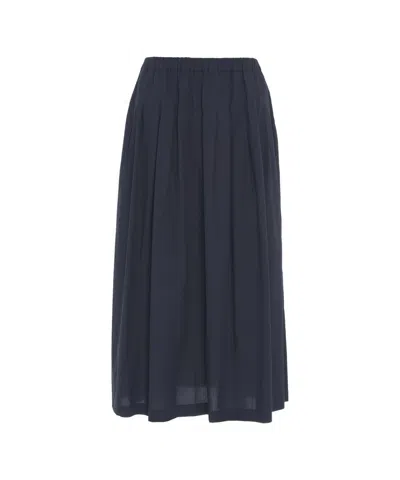 Ottod'ame Flowing Blue Midi Skirt With Pleats And Slip Pockets