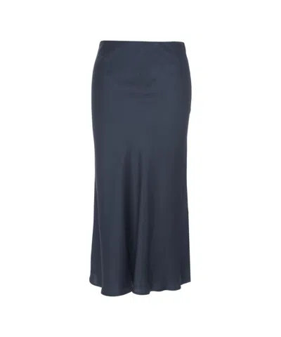 Ottod'ame Fluid Satin Midi Skirt With High Waist And Flared Cut In Blue