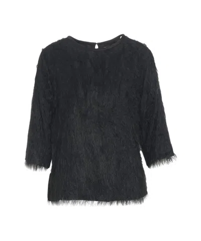 Ottod'ame Fringe-embellished Textured Top With Artistic Appeal In Blue