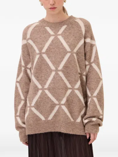 Ottod'ame Geometric-patterned Sweater In Brown