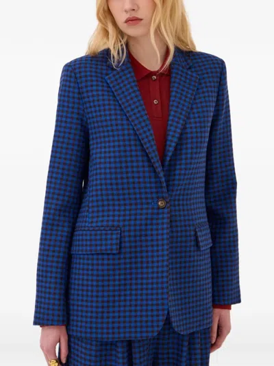 Ottod'ame Gingham-check Notched-lapels Blazer In Blue