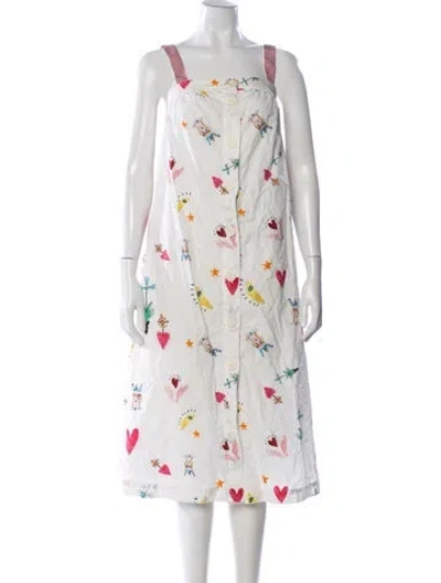 Pre-owned Ottod'ame Graphic Print Midi Length Dress In White