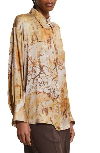 Ottod'ame Graphic Print Satin Blouse In Neutral