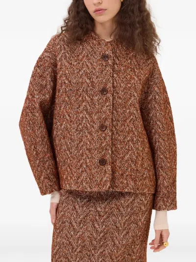 Ottod'ame Herringbone Button-up Jacket In Brown