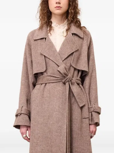 Ottod'ame Herringbone-weave Belted Coat In Brown