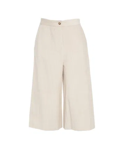 Ottod'ame High-waisted Cropped Culottes With Pleats In Neutral