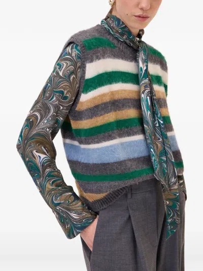 Ottod'ame Horizontal-stripe Knitted Vest In Animal Print