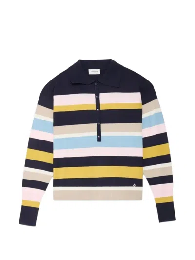 Ottod'ame Horizontal-stripe Long-sleeve Polo Shirt In Blue