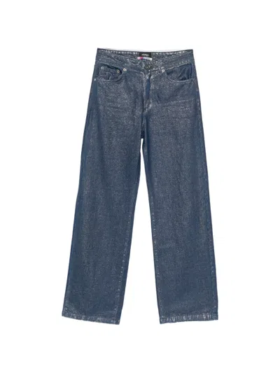 Ottod'ame Laminated Wide-leg Jeans In Blue