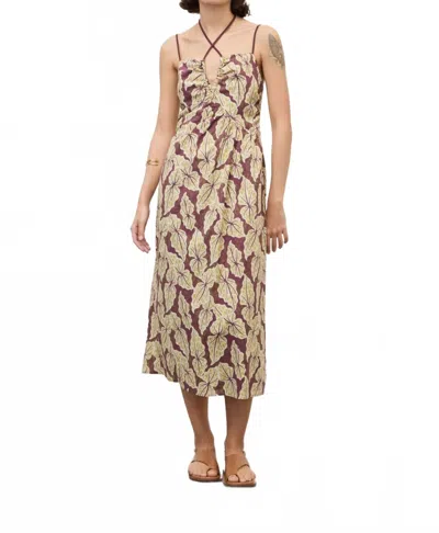 Ottod'ame Leaf Print Midi Dress In Merlot In Brown