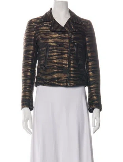 Pre-owned Ottod'ame Leather Animal Print Biker Jacket In Black