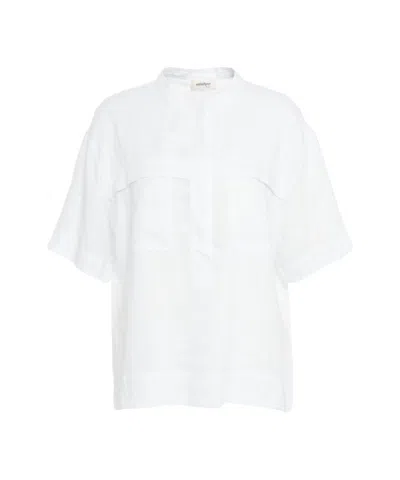Ottod'ame Linen Blouse With Mandarin Collar In White
