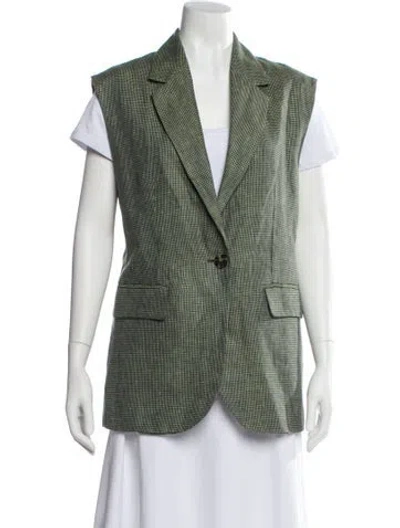 Pre-owned Ottod'ame Linen Houndstooth Print Blazer In Green