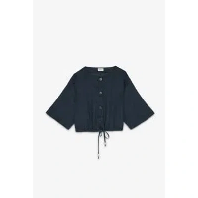 Ottod'ame Linen Shirt Crop In Blue