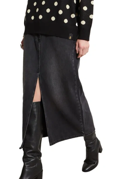Ottod'ame Long Denim Skirt In Black