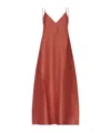 Ottod'ame Long Dress In Satin Linen In Brown