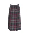 Ottod'ame Midi-length Pleated Skirt With Checkered Pattern And Buckle Details In Gray