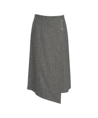 Ottod'ame Midi Skirt With Brooch 'herringbone Skirt' In Gray