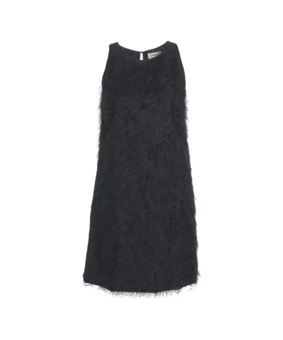 Ottod'ame Mini Dress With Faux Fur Texture And Keyhole Detail In Black