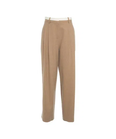 Ottod'ame Modern Pleat Beige Chino Pants With Hidden Closure In Brown